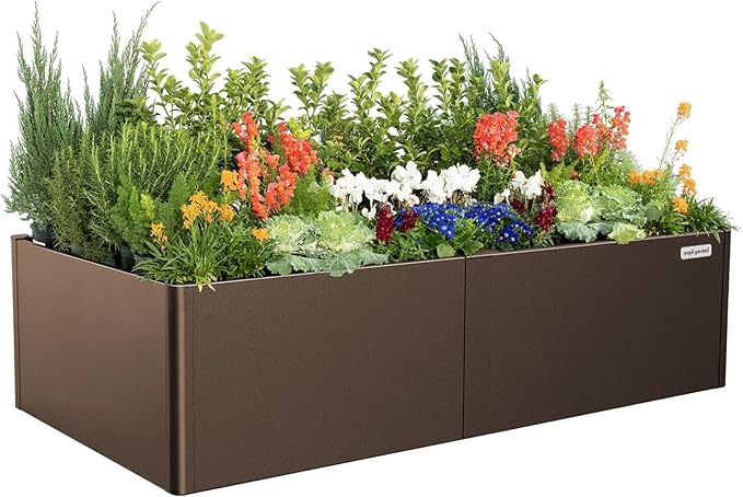 Vego garden Modern Raised Garden Bed 17" Tall 42" x 83" Heavy Large Metal Planter Box for Trees Plants Flowers Double-Walled Steel Planters for Commercial Residential Patio, Umber Brown