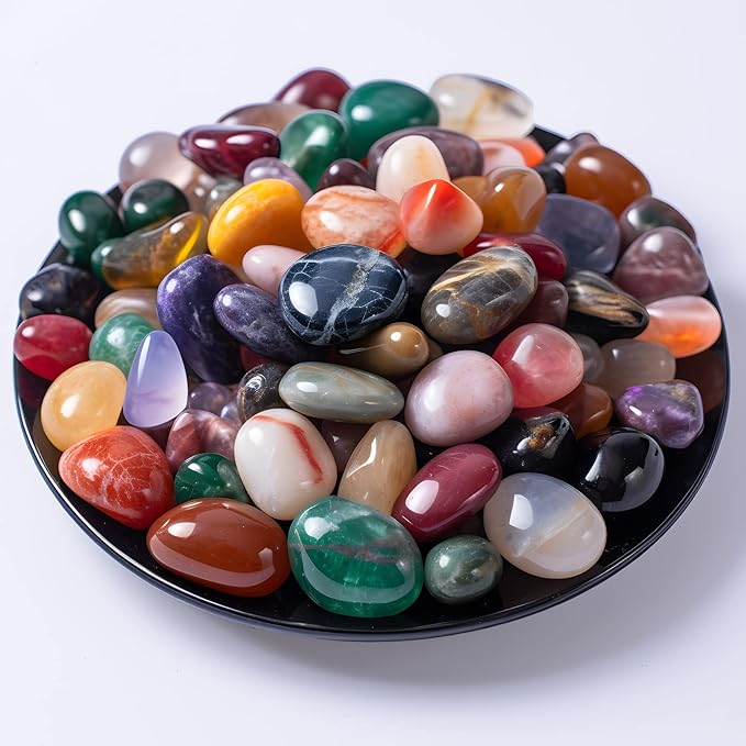 Polished Stone Set, Limited Edition, 1.8 lbs, 0.8 Inches, 25 Types of Extra Large Tumbled Gemstones and Crystals in Bulk for Healing, Reiki, Meditation, and Witchcraft