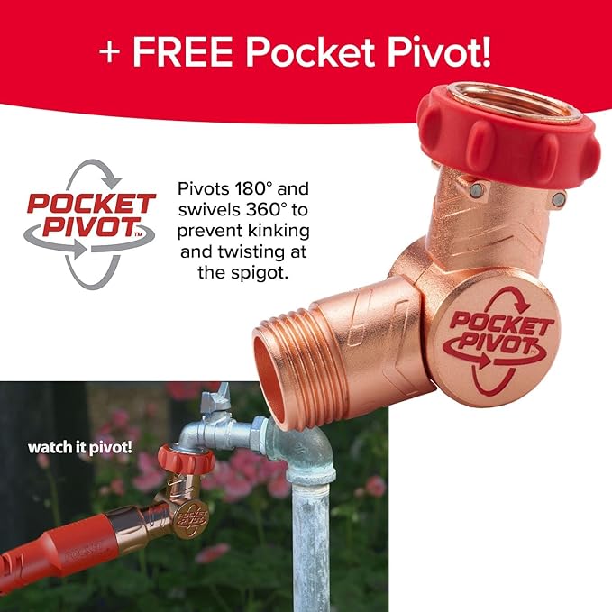 Pocket Hose Copper Head UV w/Pocket Pivot, Expandable Garden Hose 50 FT w/10 Pattern Thumb Sprayer AS-SEEN-ON-TV 650psi 3/4in Ultra-Light Solid Copper Anodized Aluminum Fittings No-Kink No-Lead