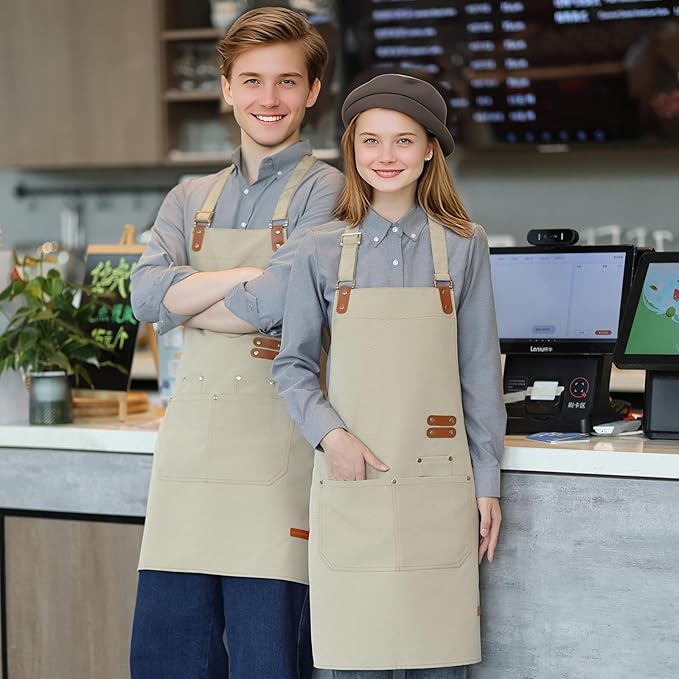 Chef Apron for Men Women with Pockets Adjustable Strap, Water Repellent Apron for Cooking, Baking