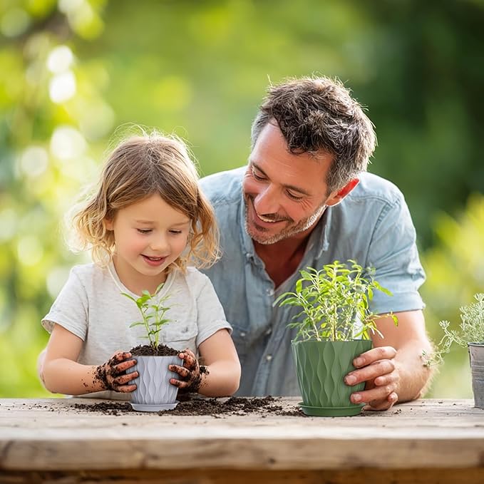 7/6.5/6/5.5/5/4.5/4 inch Plant Pots for Indoor Outdoor Plants, 7 Pack Thick Flower Pots with Drainage Holes and Saucers, Modern Wave Texture Small Plastic Planters Nursery Pots, Multicolor