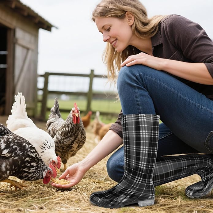 DaeRainy Tall Rain Boots for Women, Knee High Waterproof Slip On Garden Boots