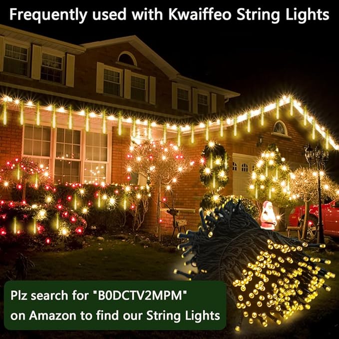 Kwaiffeo Warm White Christmas Lights Outdoor, 24 Tubes(Equivalent to 3 Sets of 8-Tube) LED Meteor Shower Lights for Xmas Wedding Party Decorations, Warm White Fairy Icicle Light for Yard Outside