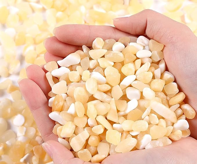 QINJIEJIE Yellow Jade Crystals Chips Natural Stone Gravel Bulk Crushed Rocks Pieces Polished Quartz Stone 0.55Lbs Decorative Fish Tank Pebbles Vase Filler Irregular Shaped Tumbled Gemstone for Home