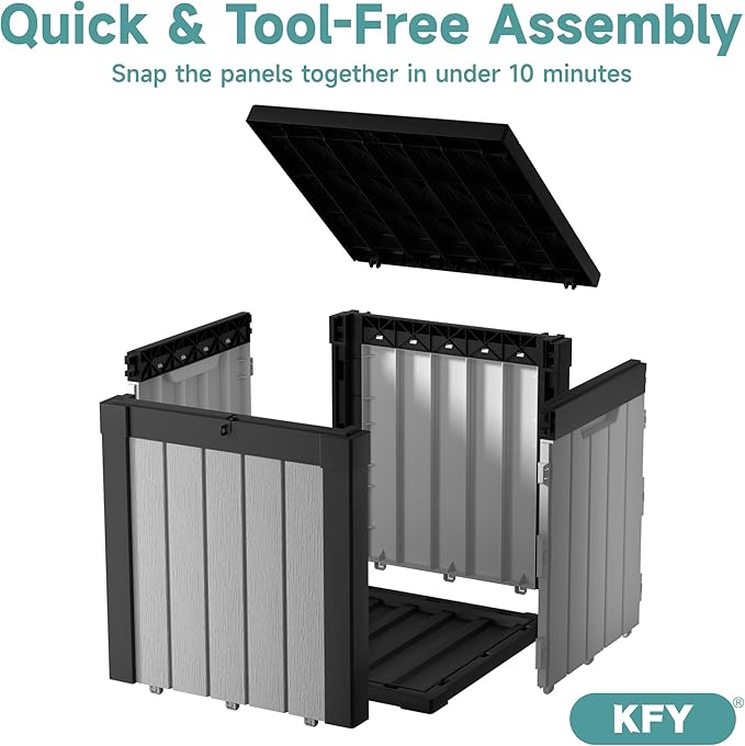 50 Gallon Waterproof Resin Deck Box, UV Resistant Outdoor Storage for Garden, Patio, Porch, Delivery, Striped Black & White