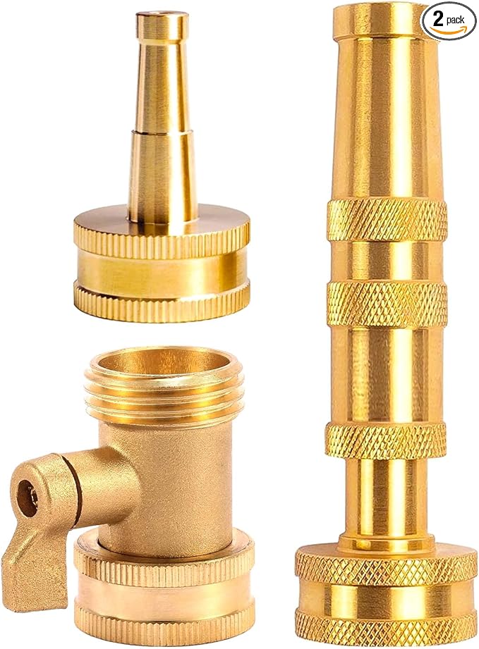 Solid Brass Heavy Duty Adjustable Twist Hose Nozzle,CM CUMIZON Jet Sweeper Nozzle, High Pressure Hose Nozzle with On-Off Valve, Leak-Free Operation 3/4" GHT Connector 3 Pack
