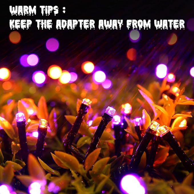 LYHOPE Orange & Purple Halloween Lights, 72ft 200 LED Battery Operated Halloween String Lights with 8 Modes, Waterproof Battery String Light for Outdoor & Indoor, Patio, Lawn, Yard, Holiday Decor