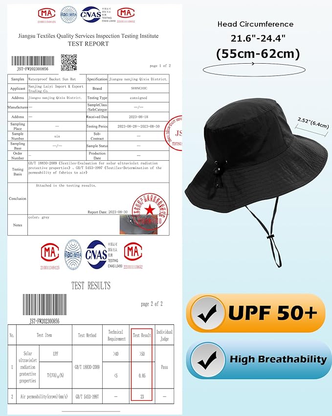 Water-Resistant Sun UPF 50+ Bucket Hat Protection Packable Brimmed Boonie for Women Men Summer Lightweight Hiking Outdoor Cap