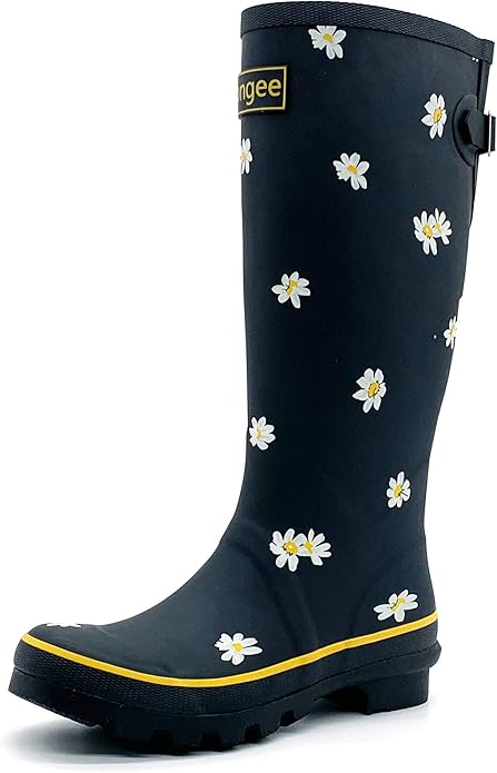 Rongee Rain Boots for Women Waterproof Garden Outdoor Mud Boots Printed with Adjustable Buckle