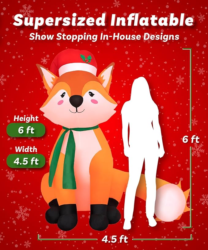 Holidayana Christmas Inflatables Large 6 ft Santa Hat Fox - Inflatable Outdoor Christmas Decorations Blow Up X-mas Decorations for Yard, Lawn & Garden Internal Lights & Built-in Fan