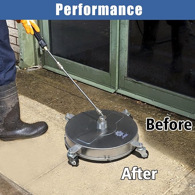 janz 17" Pressure Washer Surface Cleaner with 4 Wheels, 1/4" Quick Plug, 2 Extension Wands, 2 Replacement Nozzles and 3 Spray Nozzles, 4000 PSI