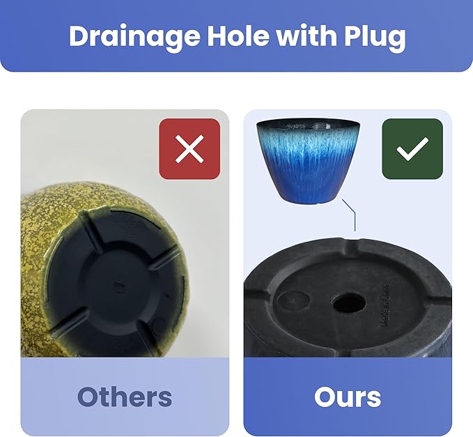 8 inch Plant Pots with Drainage Holes, Pack of 4 Plastic Flower Pots Indoor, Modern Glossy Finishing Planter for Indoor Outdoor Plants (Green Glaze, 4 Pack)