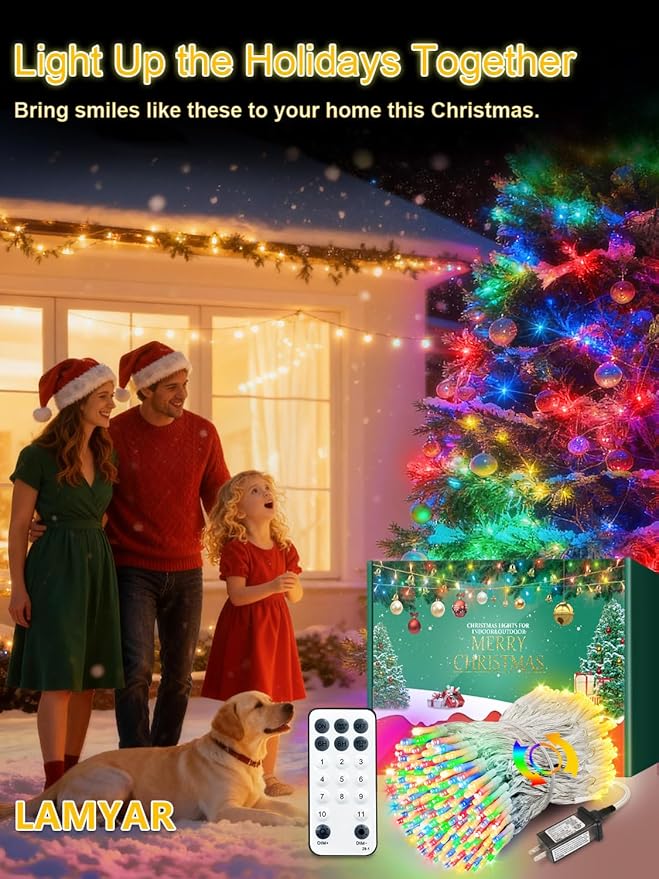 Christmas Lights with 1000 LEDs, 328FT Extra Long Plug in Fairy String Lights with Remote & Timer, IP65 Waterproof Lights for Yard, Garden, Christmas Décor (Color Changing + Warm White)