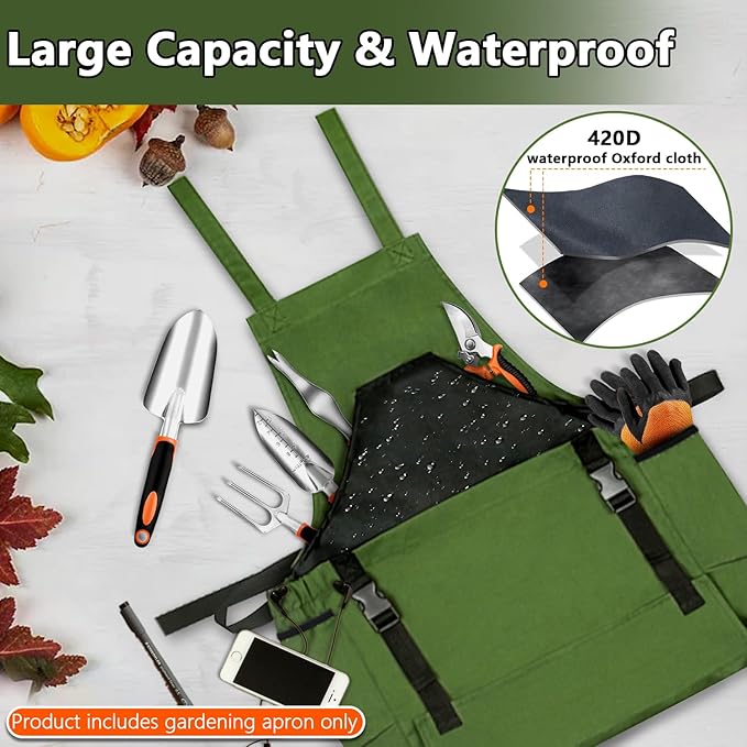 Gardening Apron, Harvest Apron Gardening Gifts for Men Gardening Apron with Pockets for Women, Green