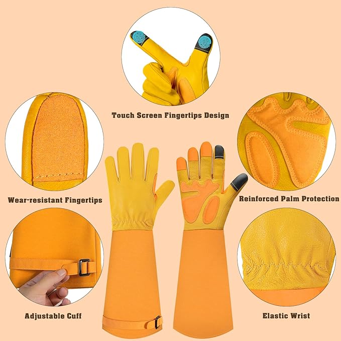 Long-Gardening-Gloves for Women/Men - Thorn Proof Rose Pruning Gloves Heavy Duty Gauntlet-L