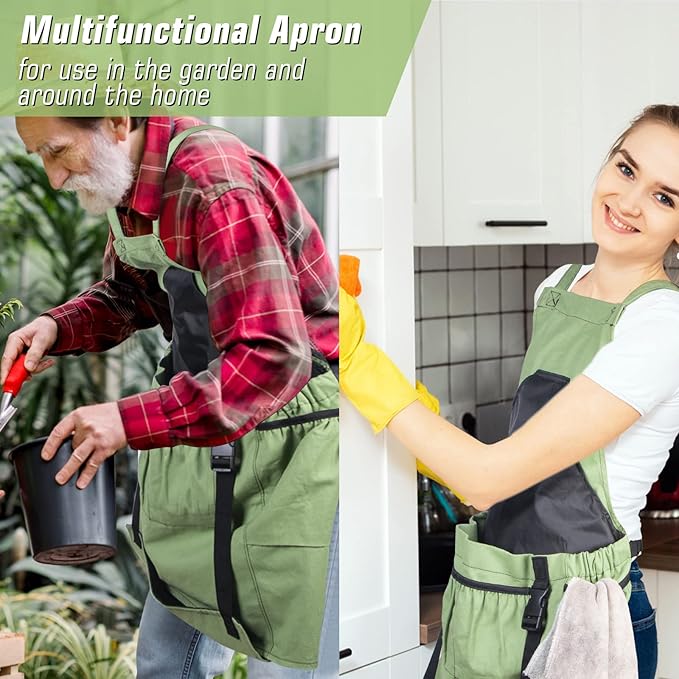 Gardening Apron, Garden Apron with Quick Release Pockets for Harvesting Gardening, Water Resistant Apron for Men&Women