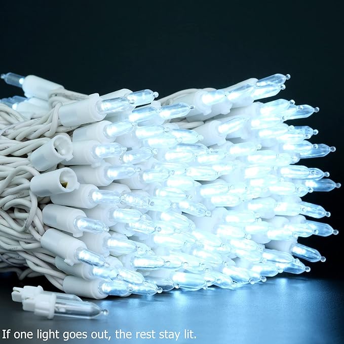 YULETIME 200 Cool White LED Christmas Lights, 66 Feet White Wire UL Certified Commercial Grade Holiday String Light Set