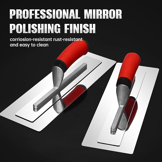 Fishark Stainless Steel Finishing Trowel 13.7"x4.1" – Professional Masonry Trowel with Ergonomic Grip for Drywall, Plastering, Wallboard