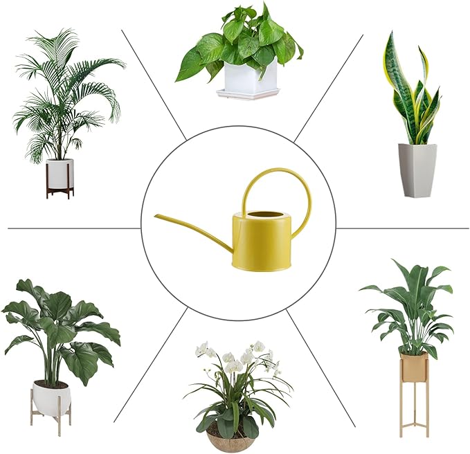 Metal Watering Can Modern Style Watering Pot with Handle and Long Spout Watering Can Garden Tools 57 Oz/1.7,Yellow