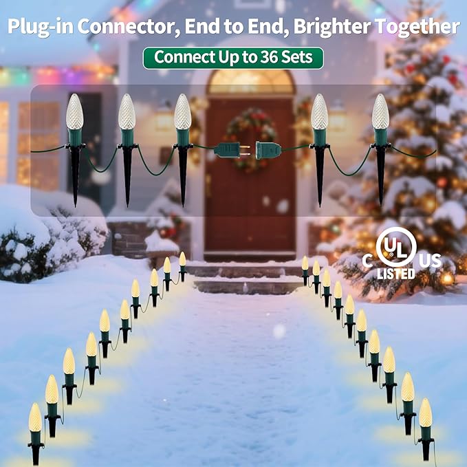 C9 Strawberry Christmas Pathway Lights Outdoor, 20 LED Warm White Outdoor Christmas String Lights with Stakes, 25.7FT Holiday Decorations for Indoor, Outside,Roofline, Backyard, Xmas Decor