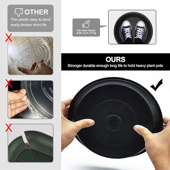 TITE Plant Saucer 14 inch,Heavy Large Planter Durable Thicker Plastic Plant Trays for Indoors and Outdoor,Plant Saucer Drip Trays,Black (14 inch, Black)
