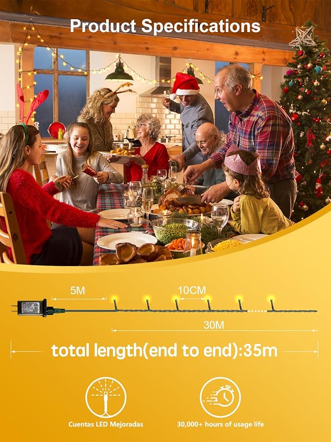 300 LED String Lights Outdoor, 100FT Warm White Christmas Lights for Outside with Remote, Timer Memory Function, 8 Modes Waterproof Fairy Lights Plug in, for Xmas Tree Bedroom Patio Party