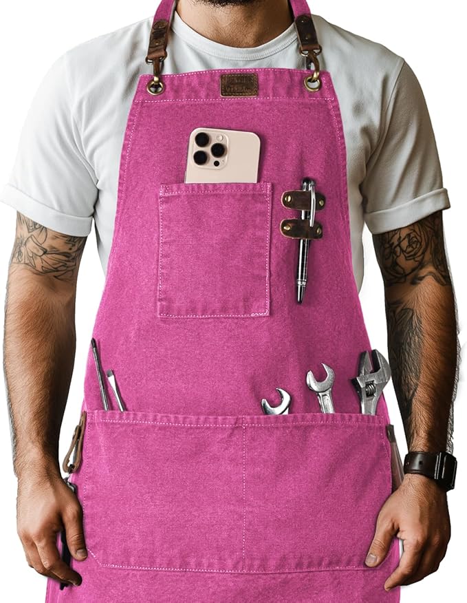 LEATHER VILLAGE Chef Aprons for Men Women with Large Pockets, Cotton Canvas Cross Back Adjustable Work Apron, Size M to XXL