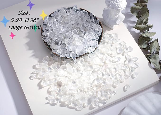 Clear Quartz Crystals Tumbled Stones Polished Rocks Chips Stone Crushed Crystal Healing Natural Gem Gravel Home Decoration mini Aquarium Tank Plants Small Vase Filler Landscape Bottom Ornament 250G