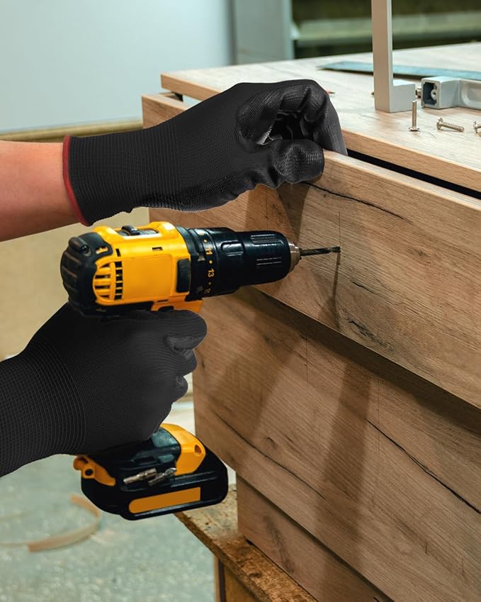 Ultra-Thin PU Coated Work Gloves 12 Pairs Breathable High Dexterity Gardening Warehouse Assembly Precision Tasks