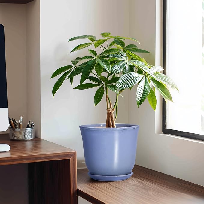 Ceramic Pots for Plants - 8 Inch Planter for Indoor Outdoor, Round Flower Pot with Drainage Hole and Saucer, Modern Planter, Home Garden Apartment Decor, Gifts for Plant Lovers, Purple-Blue