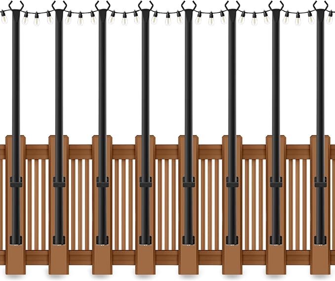 5 Ft String Light Poles, 8 Pack String Light Poles for Outside with Fixing Clips,Metal Poles for Outdoor String Lights, Hanging Light Poles for Deck Fence Garden Backyard Wall Bistro