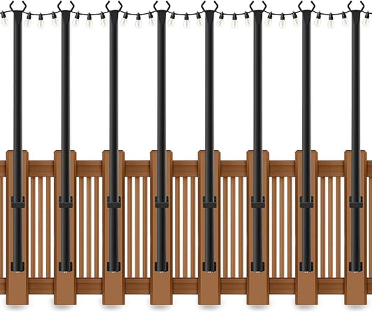 5 Ft String Light Poles, 8 Pack String Light Poles for Outside with Fixing Clips,Metal Poles for Outdoor String Lights, Hanging Light Poles for Deck Fence Garden Backyard Wall Bistro