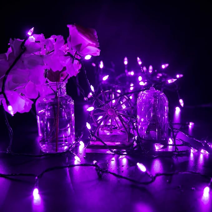 Purple LED Outdoor Halloween Lights, 39Feet 100 LED Mini Lights with 8 Lighting Modes, Connectable Halloween String Light Plug In for Garden Patio Party Haunted House Ghost Holiday Lighting Decoration