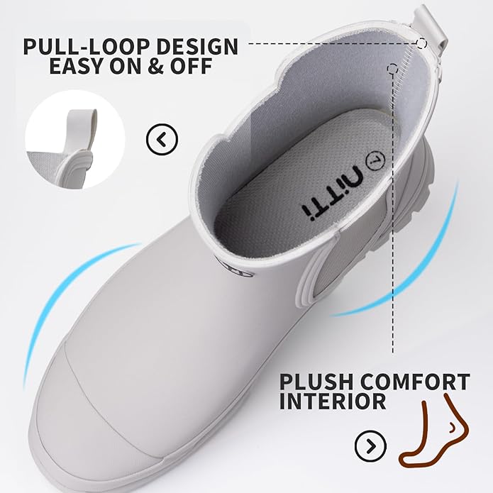 NITTI Women's Waterproof Short Rain Boots Slip-Resistant Rubber Chelsea Garden Shoes with Comfort Insole