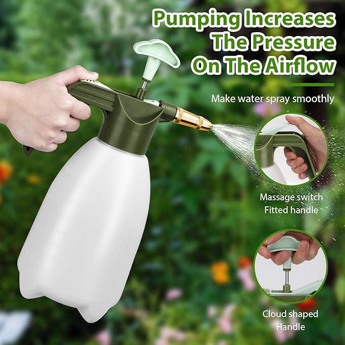 Handheld Garden Sprayer, Adjustable Nozzle & Pressurized Handle Water Spray Bottle, Plant Spray Bottle, Hand Pump Sprayer for Watering, Fertilizing, Cleaning in Lawn and Garden Yard (2L)