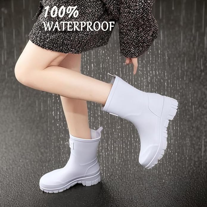 Nutropa Waterproof Mid Calf Women Rain Boots Lightweight Comfortable Wide Calf Garden Shoes