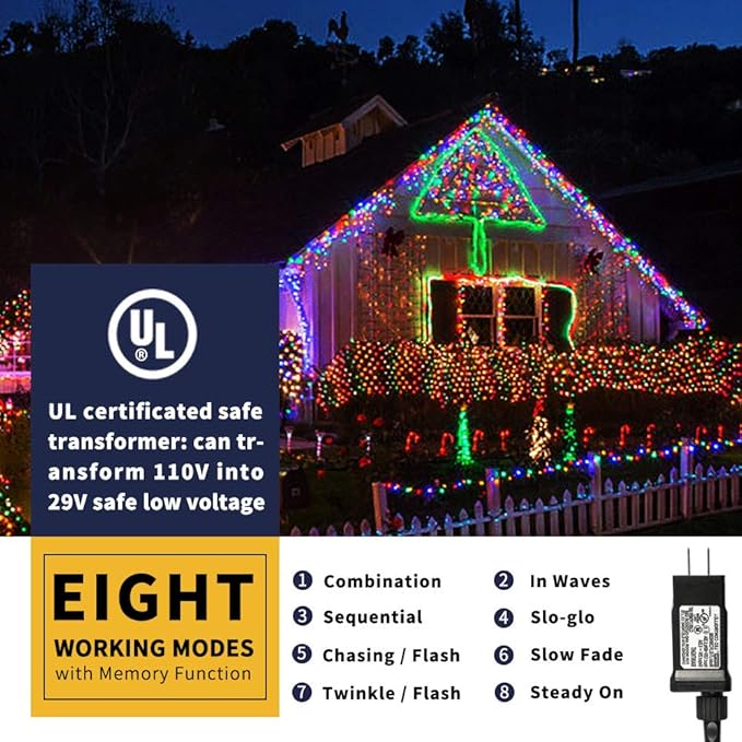 XTF2015 Christmas Outdoor Indoor Lights, 336FT 1000 LED 8 Modes Memory Function UL Certified Timer Christmas String Lights for Trees, Patio, Garden, Party, Wedding, Holiday (Multicolor)