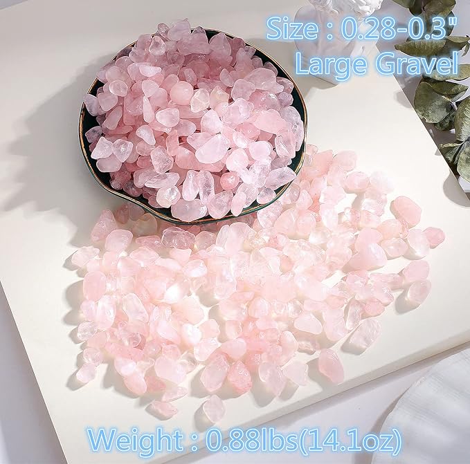 Rose Quartz Crystal Gravel Polished Rocks Chips Crushed Stones Healing Bulk Natural Tumbled Gem Home Decoration Pebbles Aquarium Tank Plants Landscape Vase Filler Bottom Ornament 0.9lb 14.1 OZ