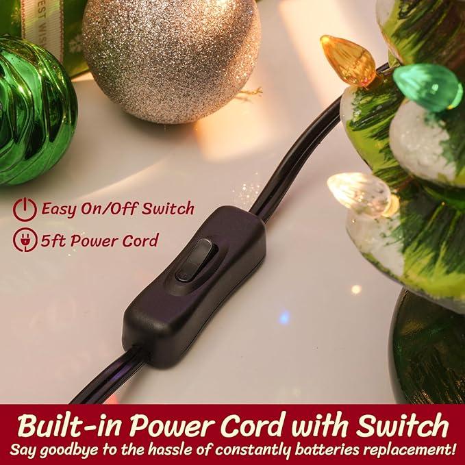 Lakumu 16.5" Table Top Christmas Tree, Hand Painted Resin Christmas Tree with Lights, Pre-lit Xmas Tree Decor Lighted Tabletop Decoration with Multicolored LED Bulbs, Ceramic-Like Finish