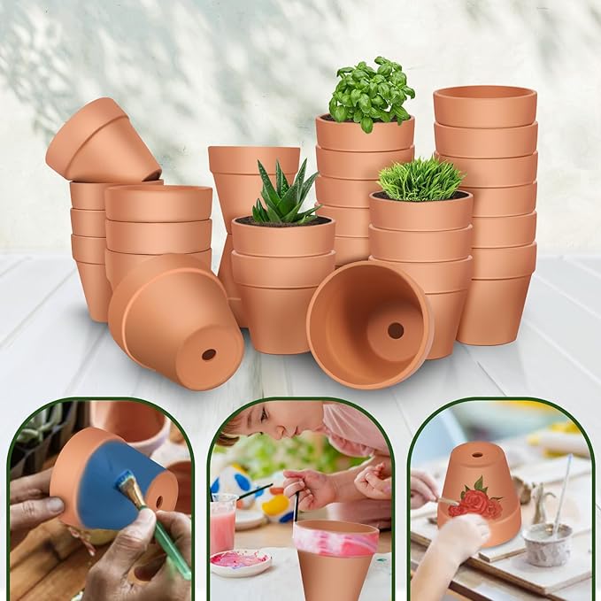 3 inch Terracotta Clay Pots, 26 Pack Clay Flower Pots with Drainage, Flower Garden, Terracotta Pots for Indoor Outdoor Plant, Crafts, Wedding Favor