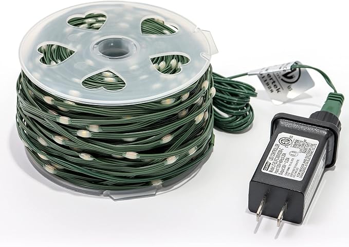 LJLNION 1000 LED Fairy String Lights, 328FT Long Outdoor Christmas Lights, Waterproof IP65 Green PVC Copper Wire Lights, 8 Lighting Modes Plug in for Xmas Tree Holiday Party Wedding Decor, Warm White