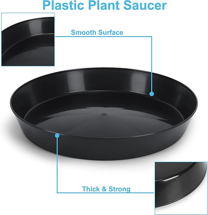 16 Inch (14.25 Inch Base) Case of 2 Plant Saucer - Black Colored Polypropylene,Heavy Duty Indoor/Outdoor Tray and Drip Pan,Collects Flower Pot Excess Water Made in USA