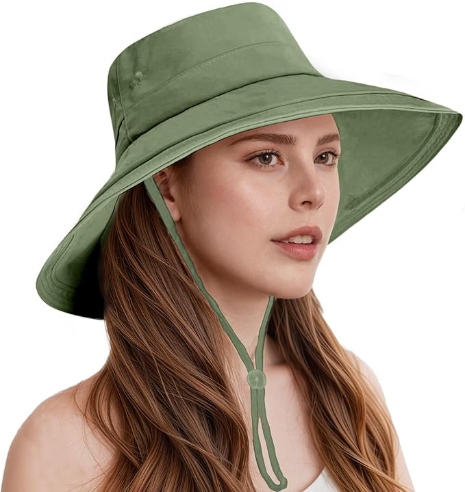 Sun Hats for Women Wide Brim Ponytail UV Protection Beach Hat Packable Waterproof Bucket Hat for Travel Hiking Gardening