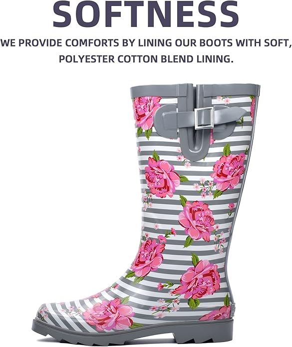 landchief Rain Boots for Women, Waterproof Ladies Tall Knee High Rubber boots,Comfort Garden Boots Anti-Slip Mid Heel Women Rain Shoes Outdoor