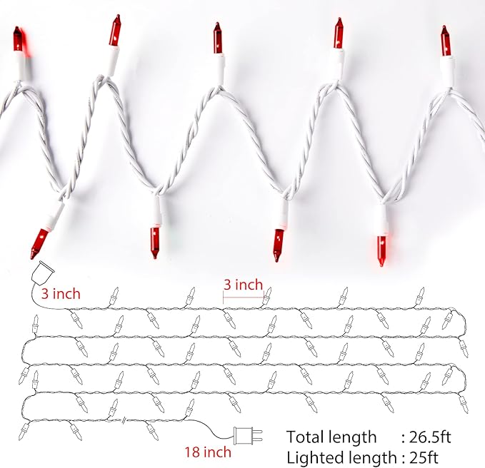 Christmas Red Mini String Lights, 100 Count 26.5 Feet Detachable Incandescent Bulb Waterproof Red Fairy Lights Plug in for Indoor Outdoor Party Patio Valentine's Day Decoration, White Wire