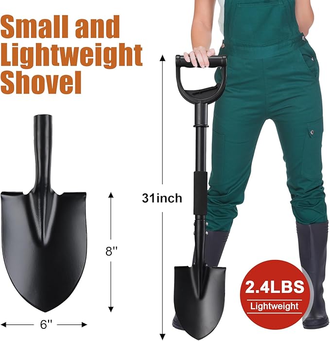 Shovel, Garden Shovels for Digging, 31” Small Spade with D-Handle Portable，Suitable for Car Snow Removal Trenching Kids Sand Beach Shovel Camping Gardening