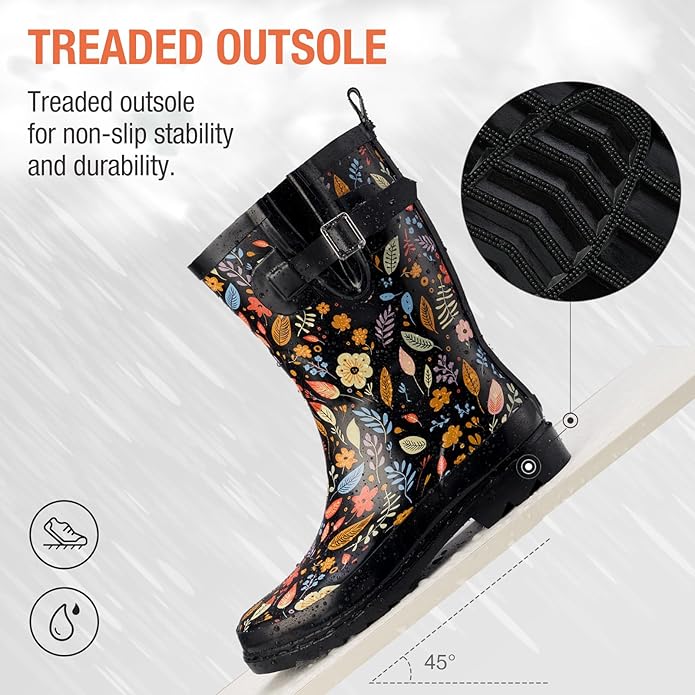 HISEA Rubber Rain Boots for Women Waterproof Garden Mud Boots