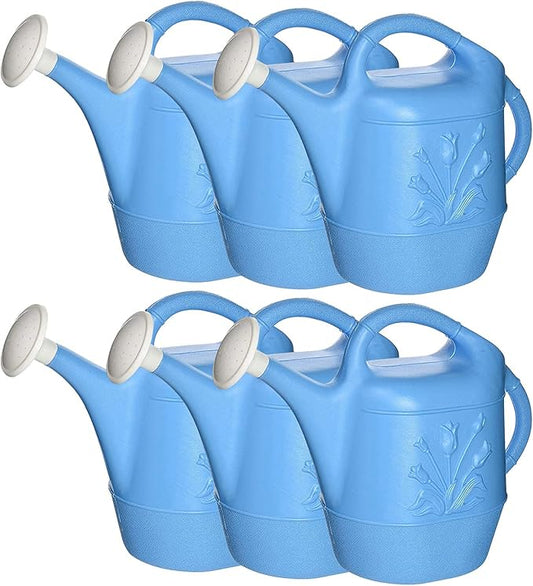 PMU 2 Gallon Watering Can - Garden Watering Can for Indoor & Outdoor Plants - Plastic Water Can with Detachable Sprinkler Head - Large Water Pot, Made in USA - Blue Pkg/6