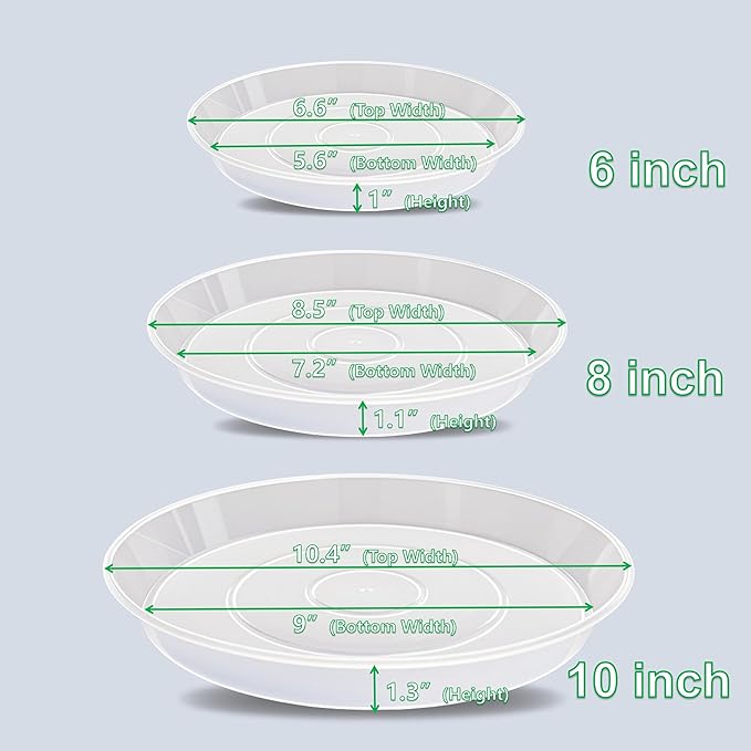 12 Pack Plant Saucer, 6 8 10 inch Clear Plant Saucers Heavy Sturdy Plastic Planter Trays Pot Tray for Indoor Outdoor, Plant Water Drip Trays for Pots