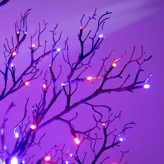 LIGHTSHARE 6FT Halloween Willow Tree 200 LED Lights Artificial Black Spooky Tree for Home, Festival, Nativity, Party, Indoor and Outdoor Use (Orange & Purple, 6FT)
